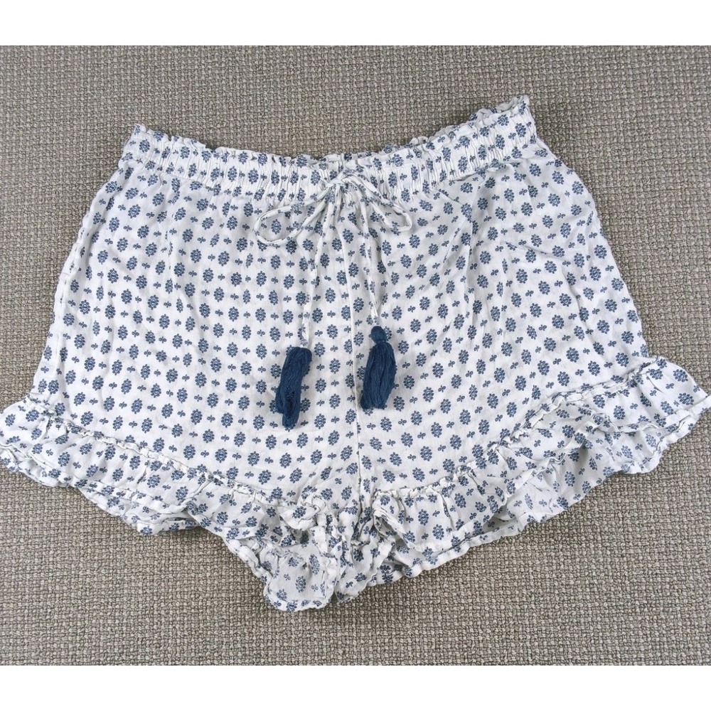 Rachel Zoe Hot Pants Shorts Womens Small White Floral Ruffle Tassel Boho Beach